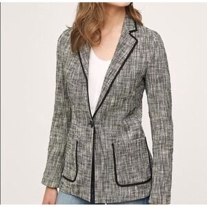 Cartonnier Anthropologie, Size 4, Women's Blazer, Black/White Tweed Cotton Blend